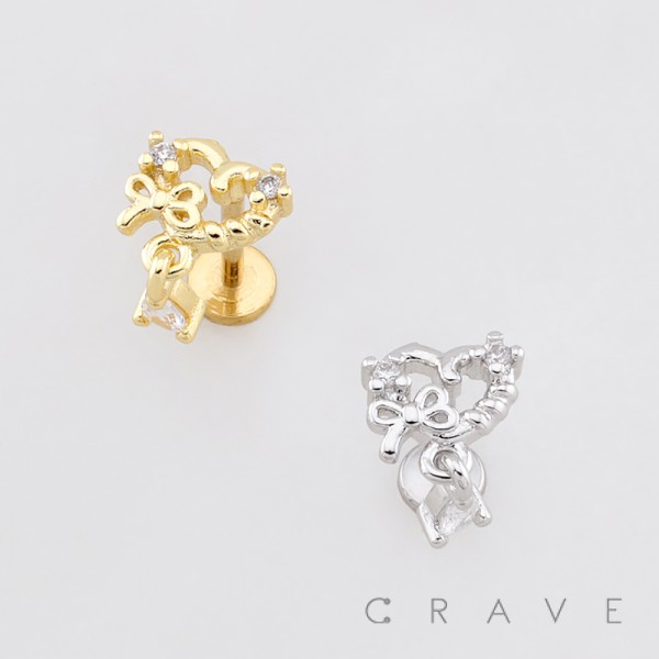 MULTI CZ BOW AND HEART STUD 316L SURGICAL STEEL LABRET SET